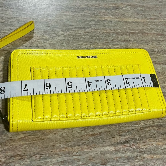 Zadig & Voltaire quilted canary yellow zippered wallet wristlet/ clutch - Picture 14 of 16